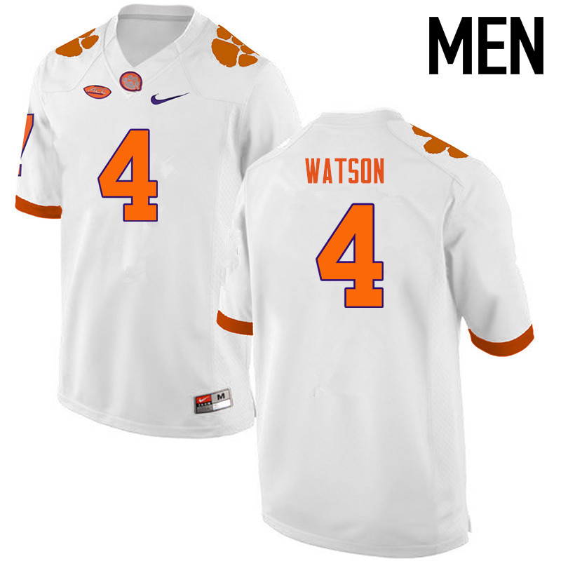 Men Clemson Tigers #4 Deshaun Watson College Football Jerseys-White - Click Image to Close